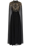 Octavia Black Embellished Cape Sleeve Maxi Dress