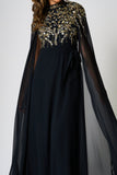 Octavia Black Embellished Cape Sleeve Maxi Dress