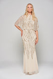 Ora Cape Detail Embellished Maxi Dress - Nude