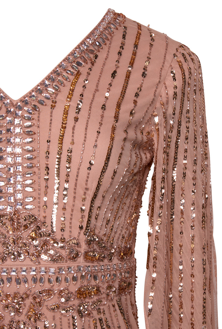 Oriana peach-blush embellished cape sleeve maxi dress with flowing cape sleeves and modest silhouette, ideal for weddings, formal occasions and evening events.