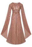 Oriana peach-blush embellished cape sleeve maxi dress with flowing cape sleeves and modest silhouette, ideal for weddings, formal occasions and evening events.