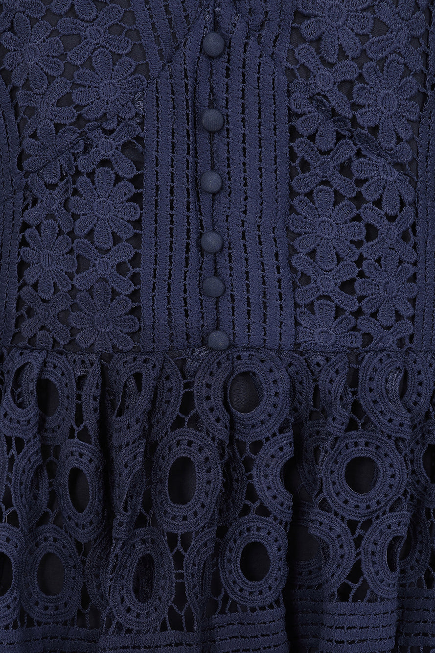 Paige Navy Crochet Lace Midi Dress