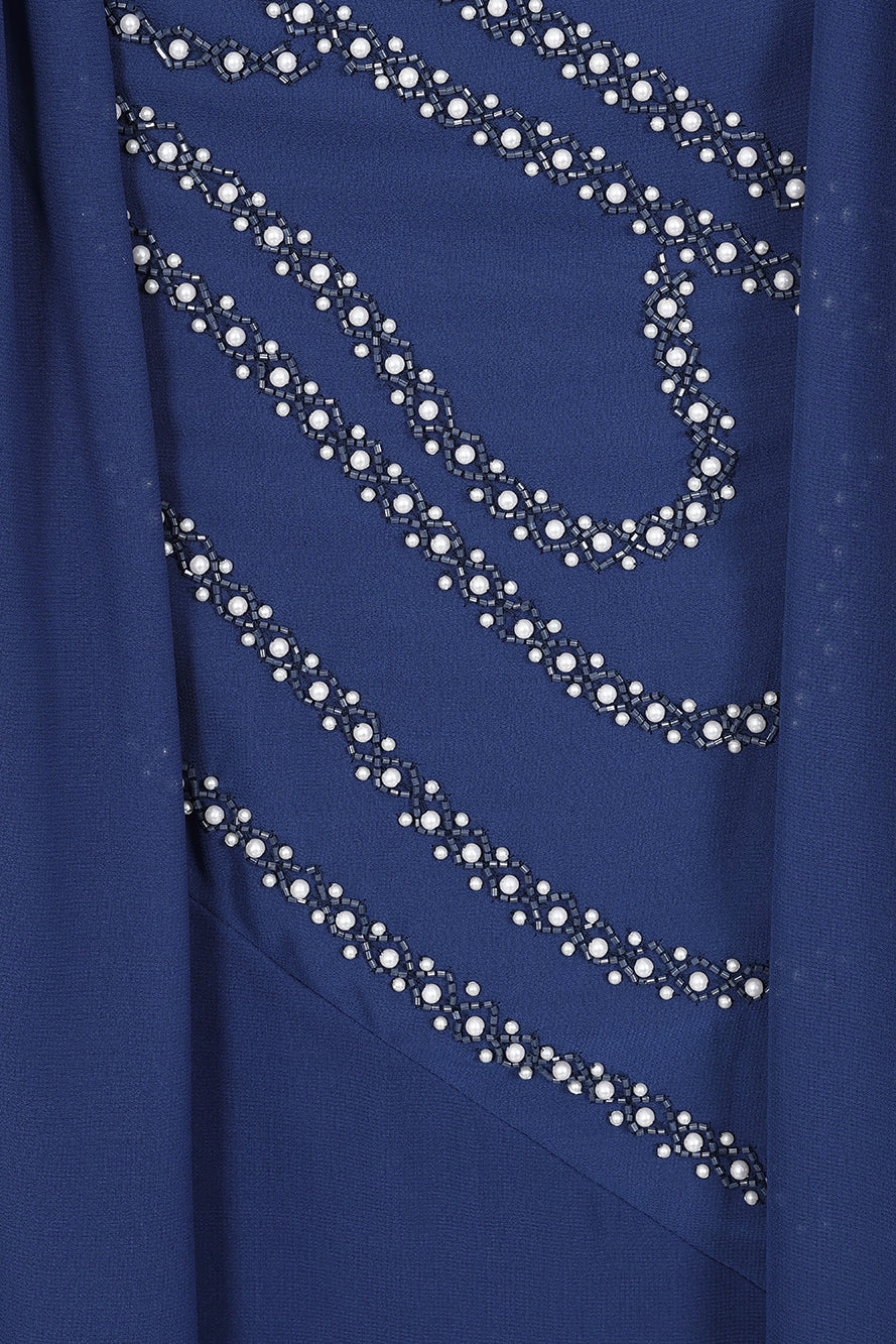 Patricia Navy Embellished Cape Sleeve Maxi Dress 