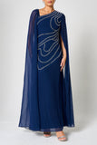 Patricia Navy Embellished Cape Sleeve Maxi Dress 