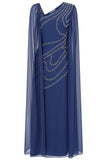 Patricia Navy Embellished Cape Sleeve Maxi Dress 