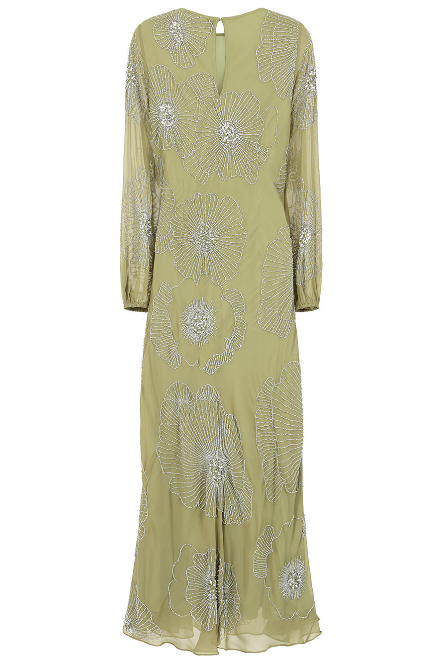 Phoebe Sage Green Floral Embellished Maxi Dress