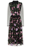 Raena Black Floral Embroidered Midi Dress 
