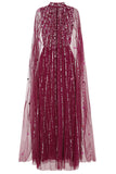 Rena Embellished Cape Sleeve Maxi Dress - Tyrian Purple