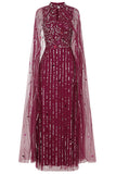 Rena Embellished Cape Sleeve Maxi Dress - Tyrian Purple