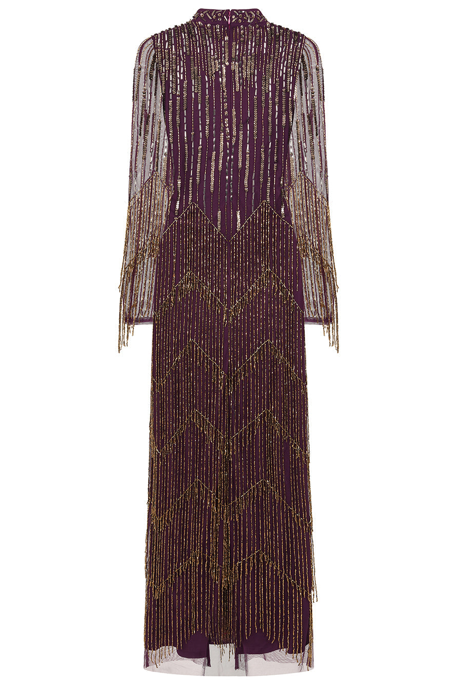 Rhoda Purple Maxi Dress With Beaded Fringing