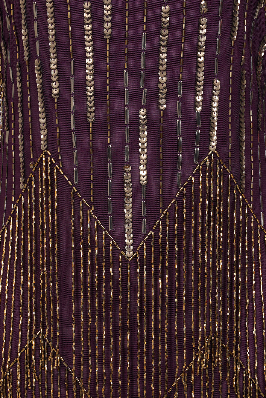 Rhoda Purple Maxi Dress With Beaded Fringing