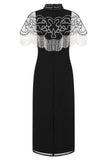 Ridley Black Beaded Fringe Cape Sleeve Midi Dress