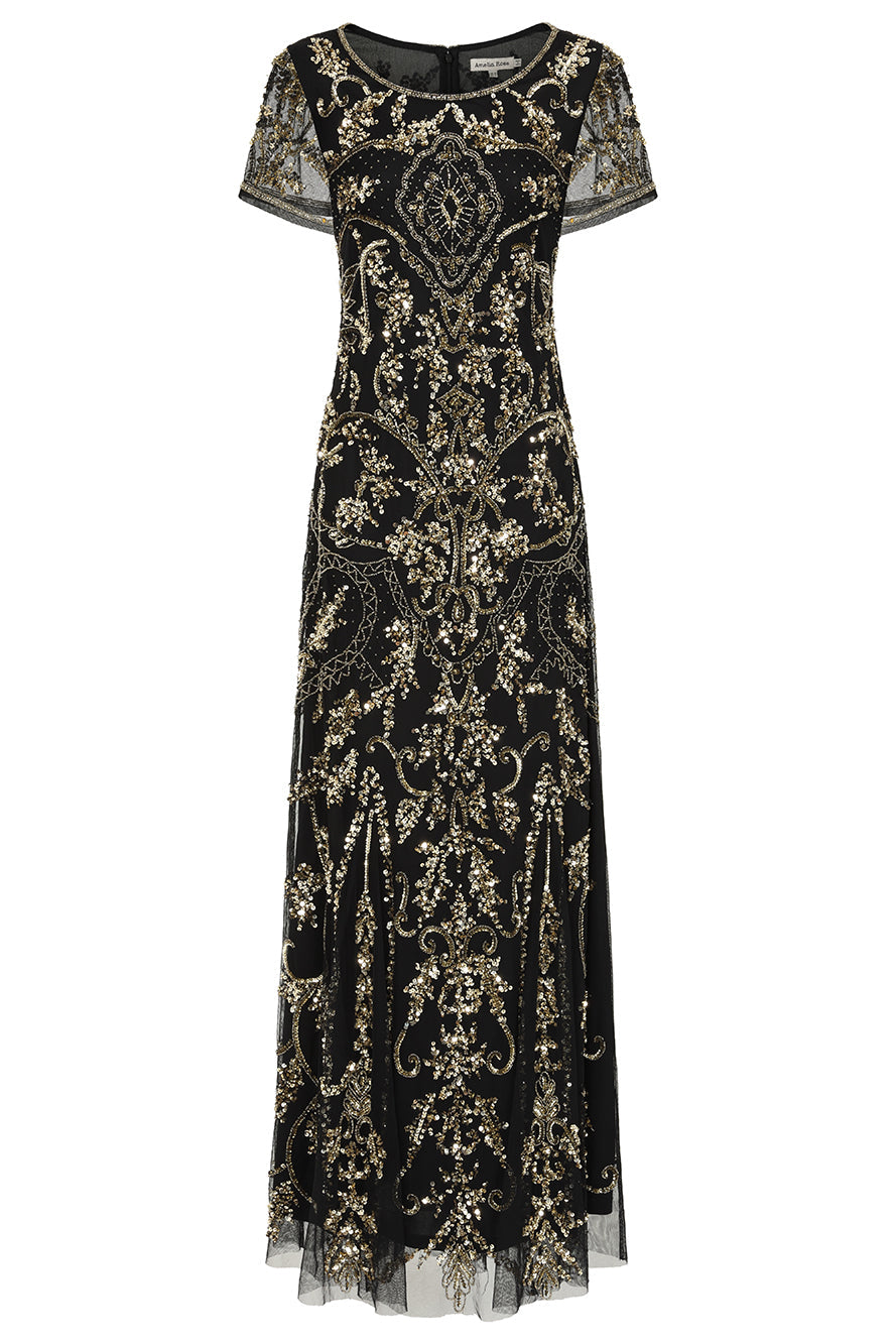 Roberta Black Embellished Maxi Dress