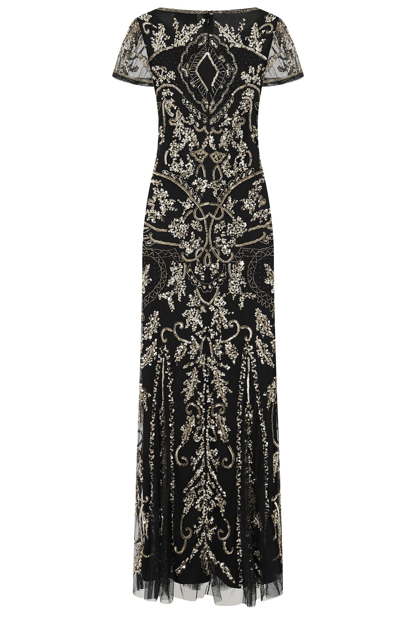 Roberta Black and Gold Embellished Maxi Dress