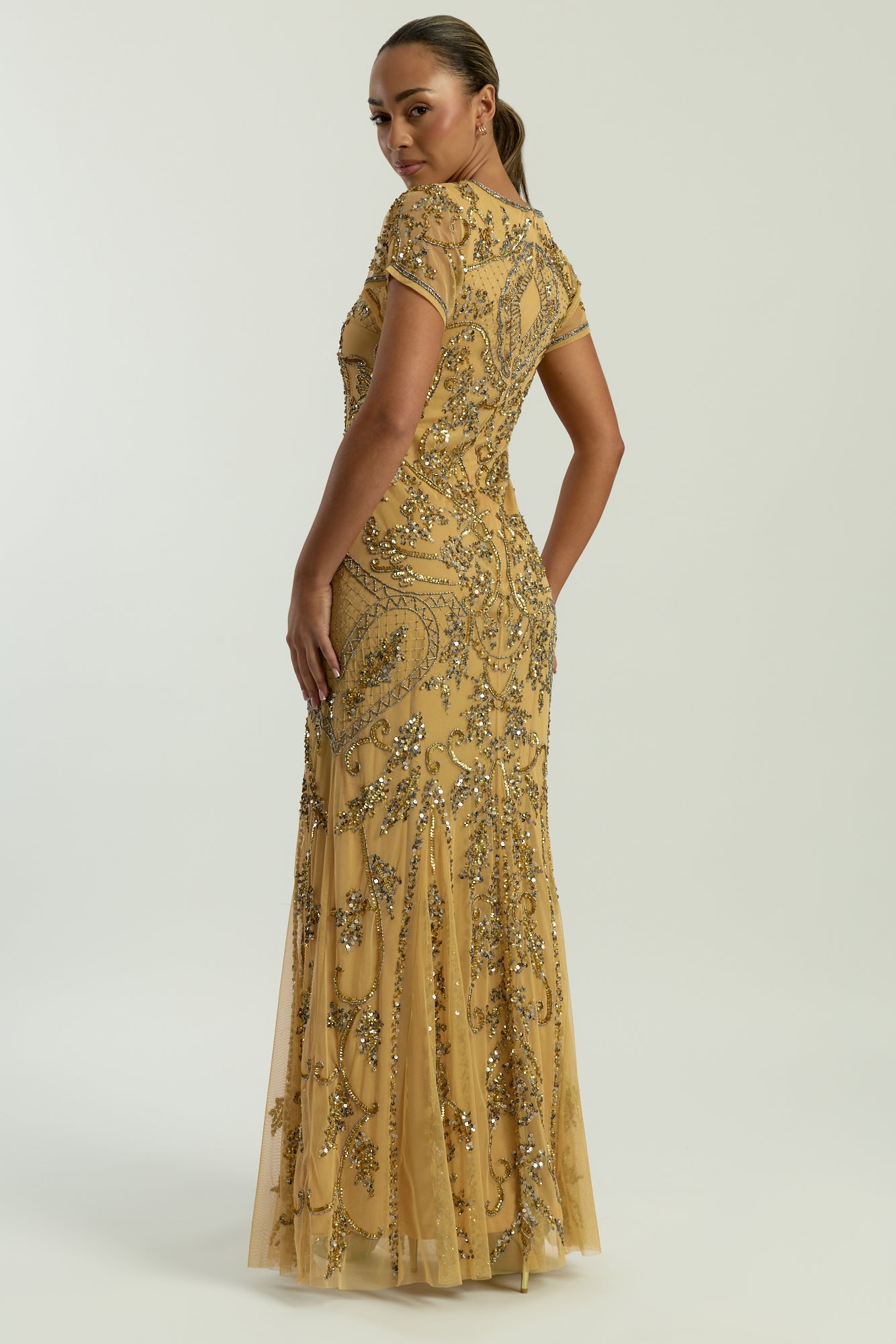 Roberta Gold Embellished Maxi Dress 