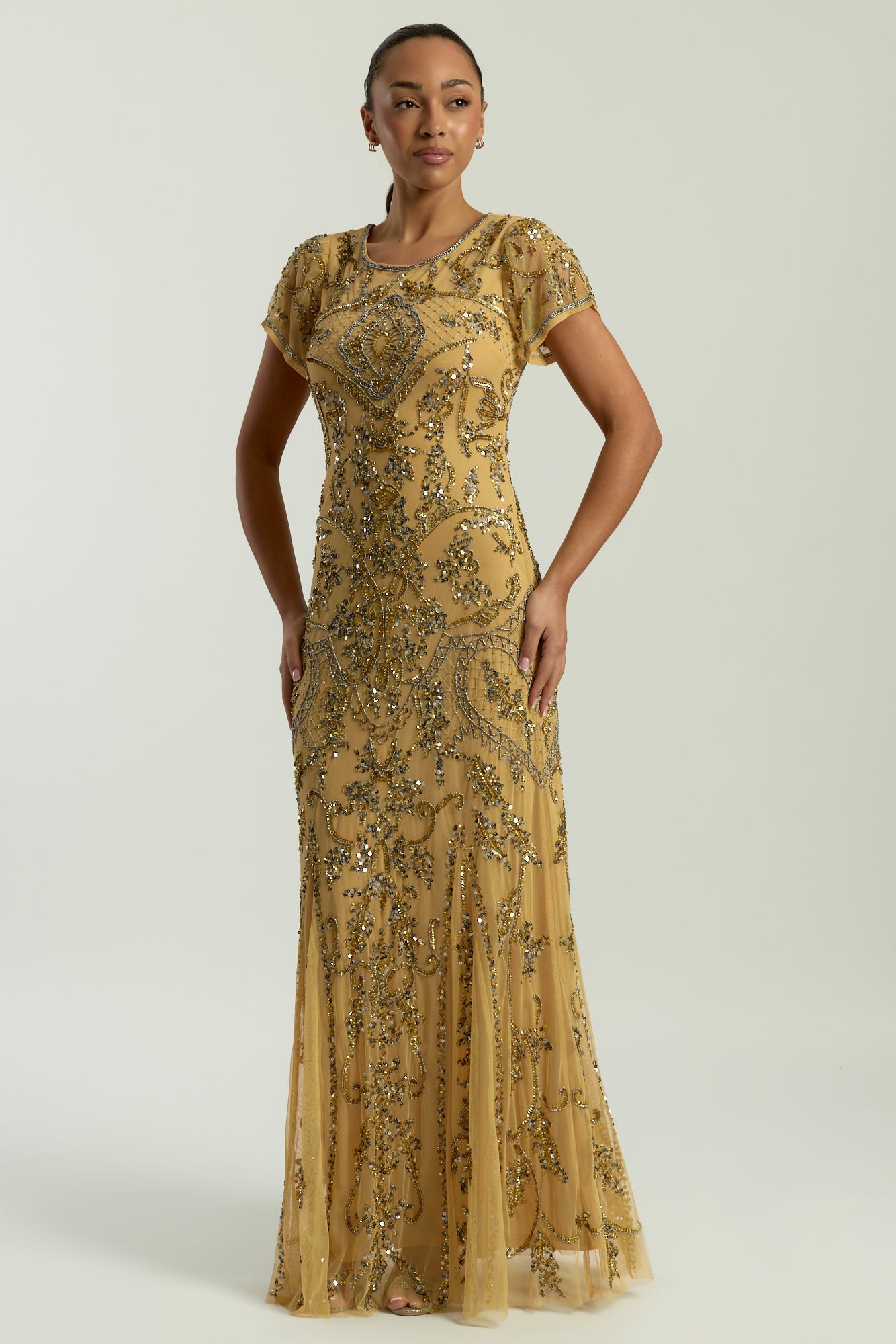 Roberta Gold Embellished Maxi Dress 