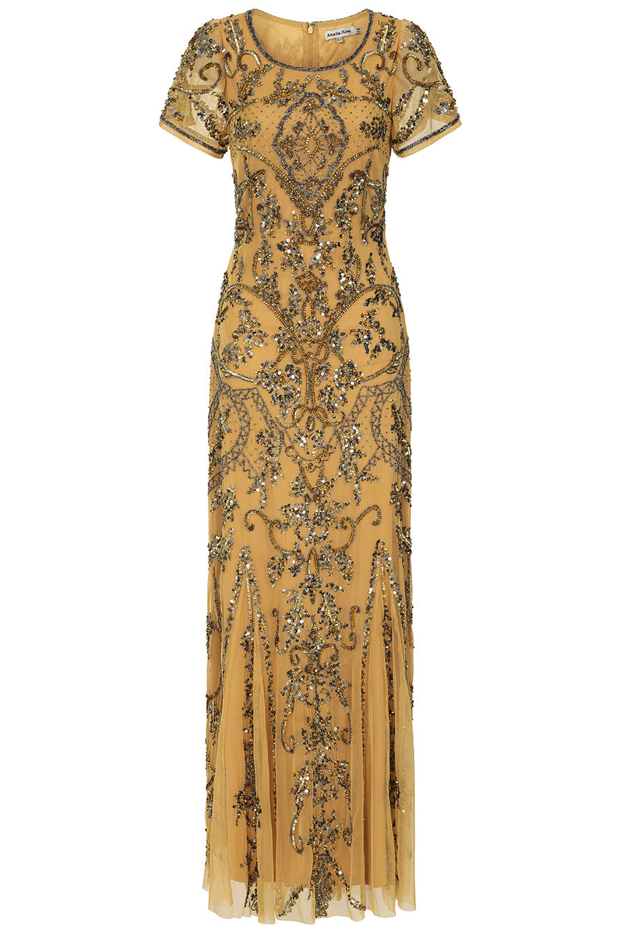 Roberta Gold Embellished Maxi Dress 