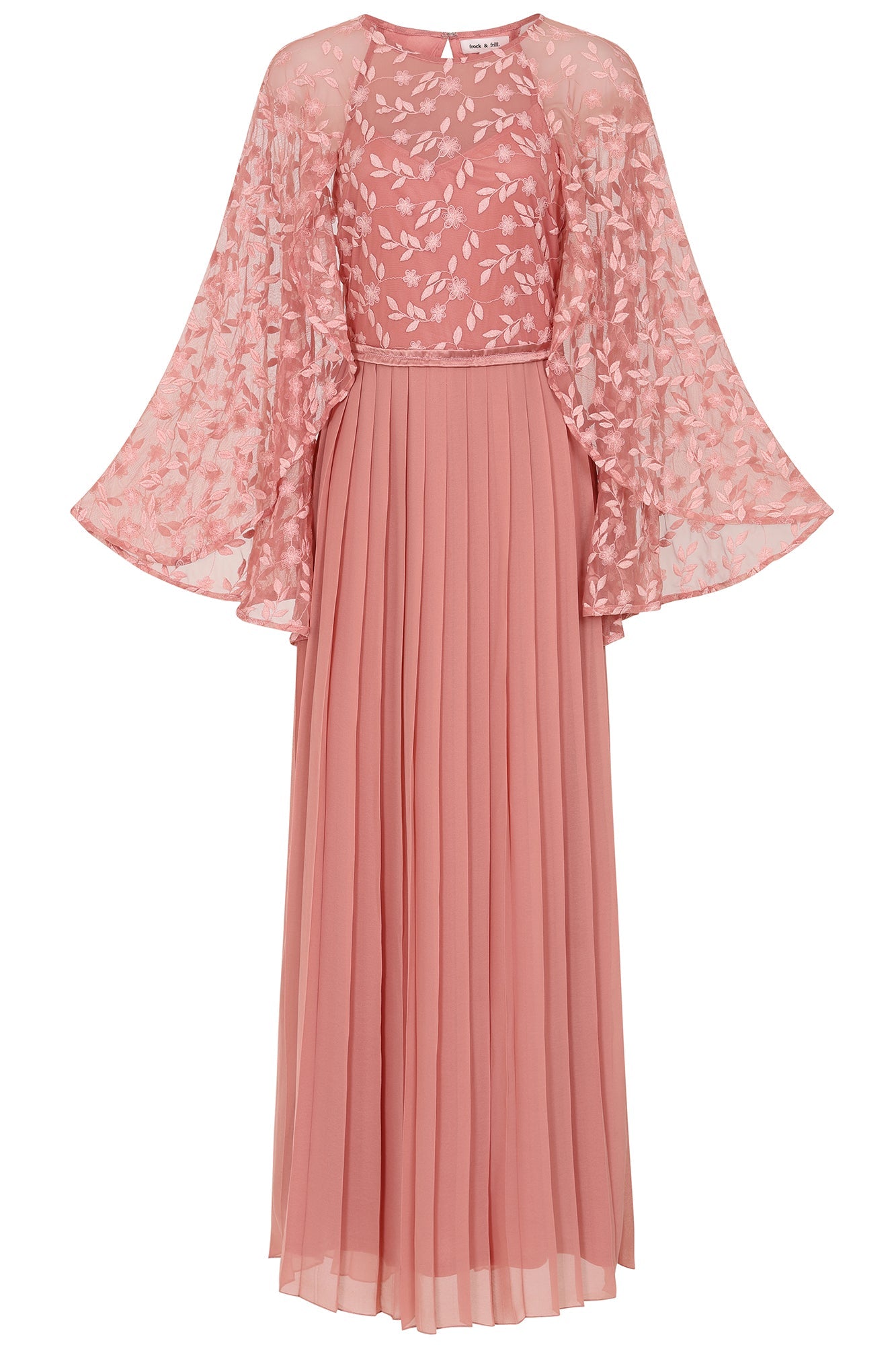 Roisin Blush Embroidered Cape Sleeve Maxi Dress