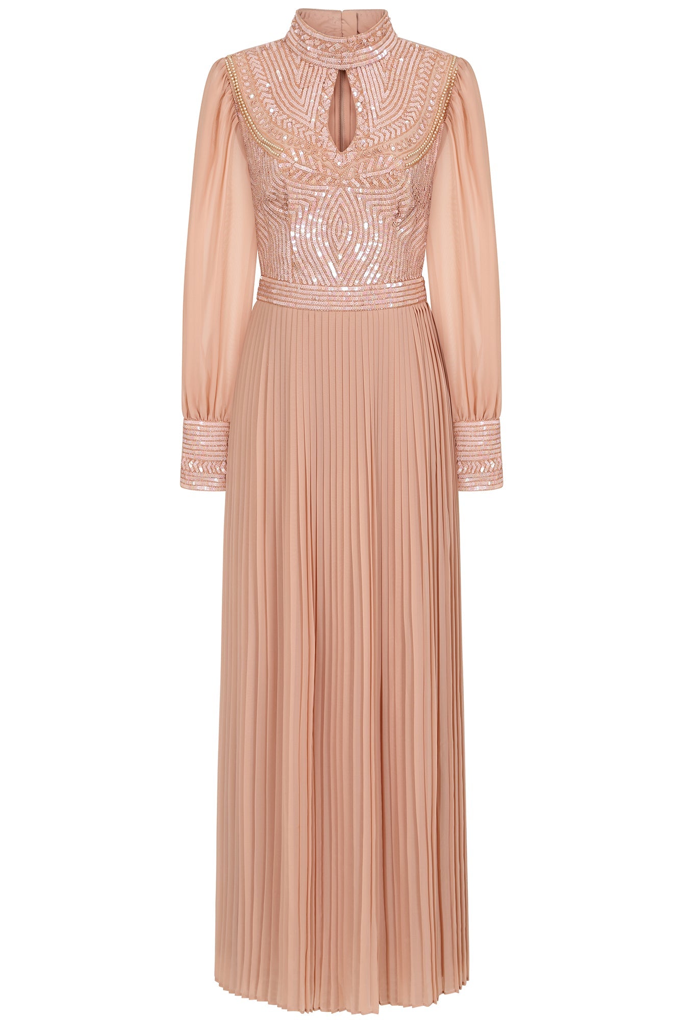 Rosa Sequin Maxi Dress with Pleated Skirt - Blush 