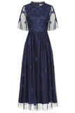 Rowen Navy Embroidered Midaxi Dress