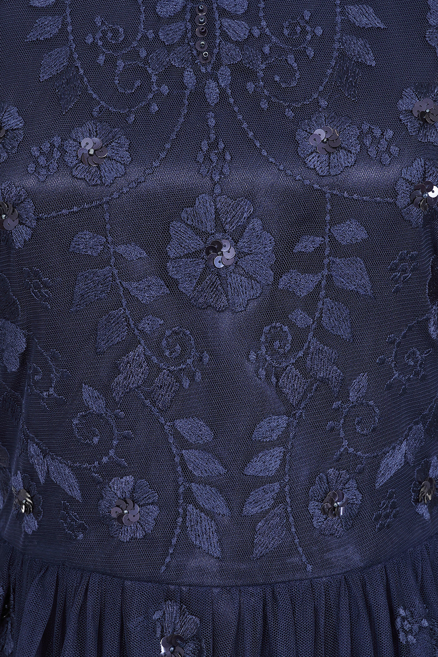 Rowen Navy Embroidered Midaxi Dress