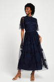 Rowen Navy Embroidered Midaxi Dress