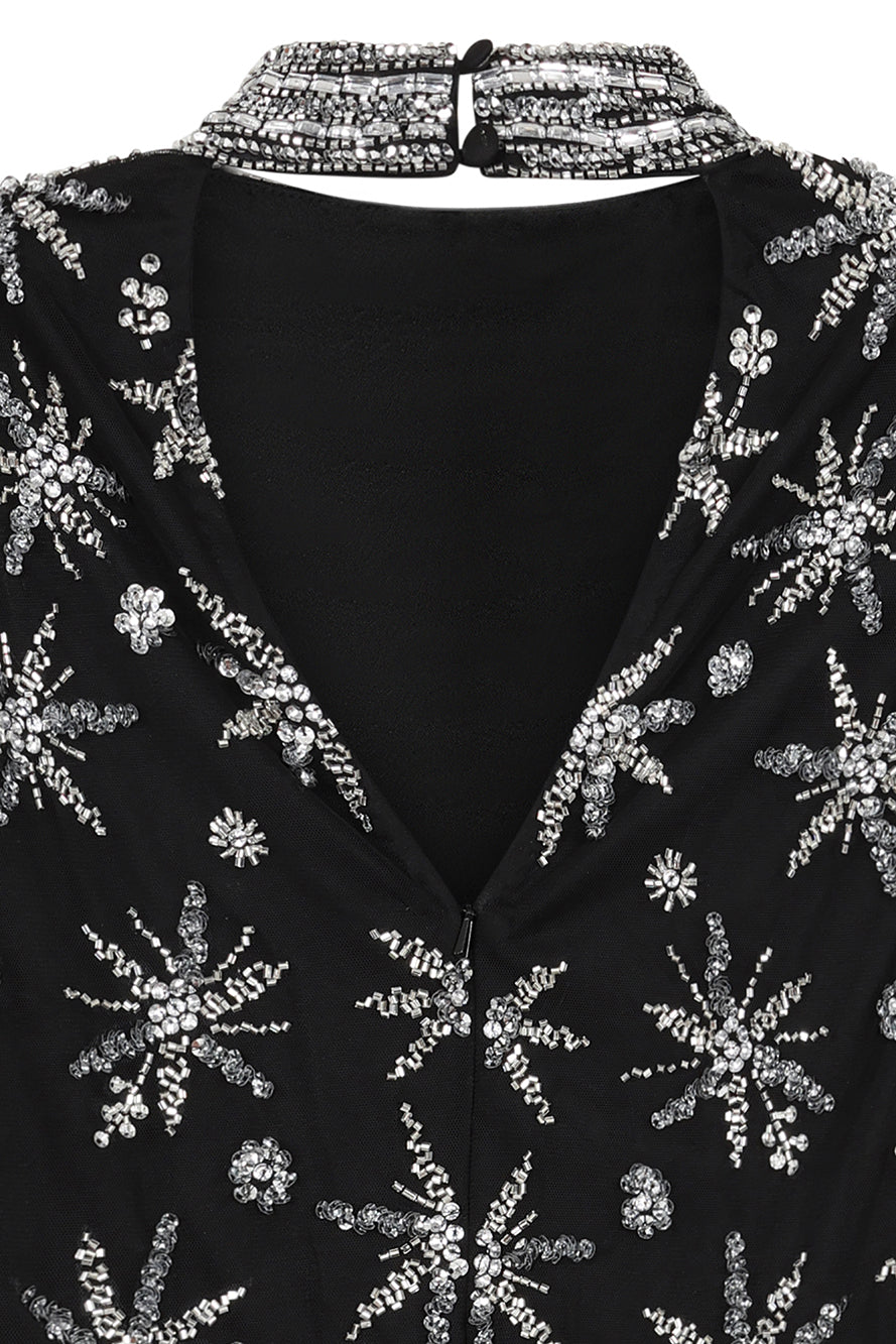 Roxanna Black Embellished Midi Dress