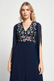 Rue Navy Floral Embroidered Cape Sleeve Jumpsuit 