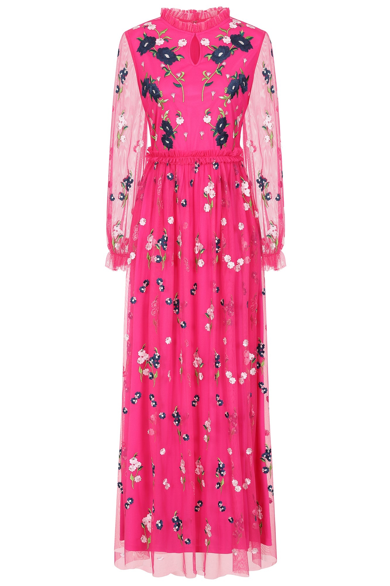 Rydia Floral Embroidered Maxi Dress - Fuchsia