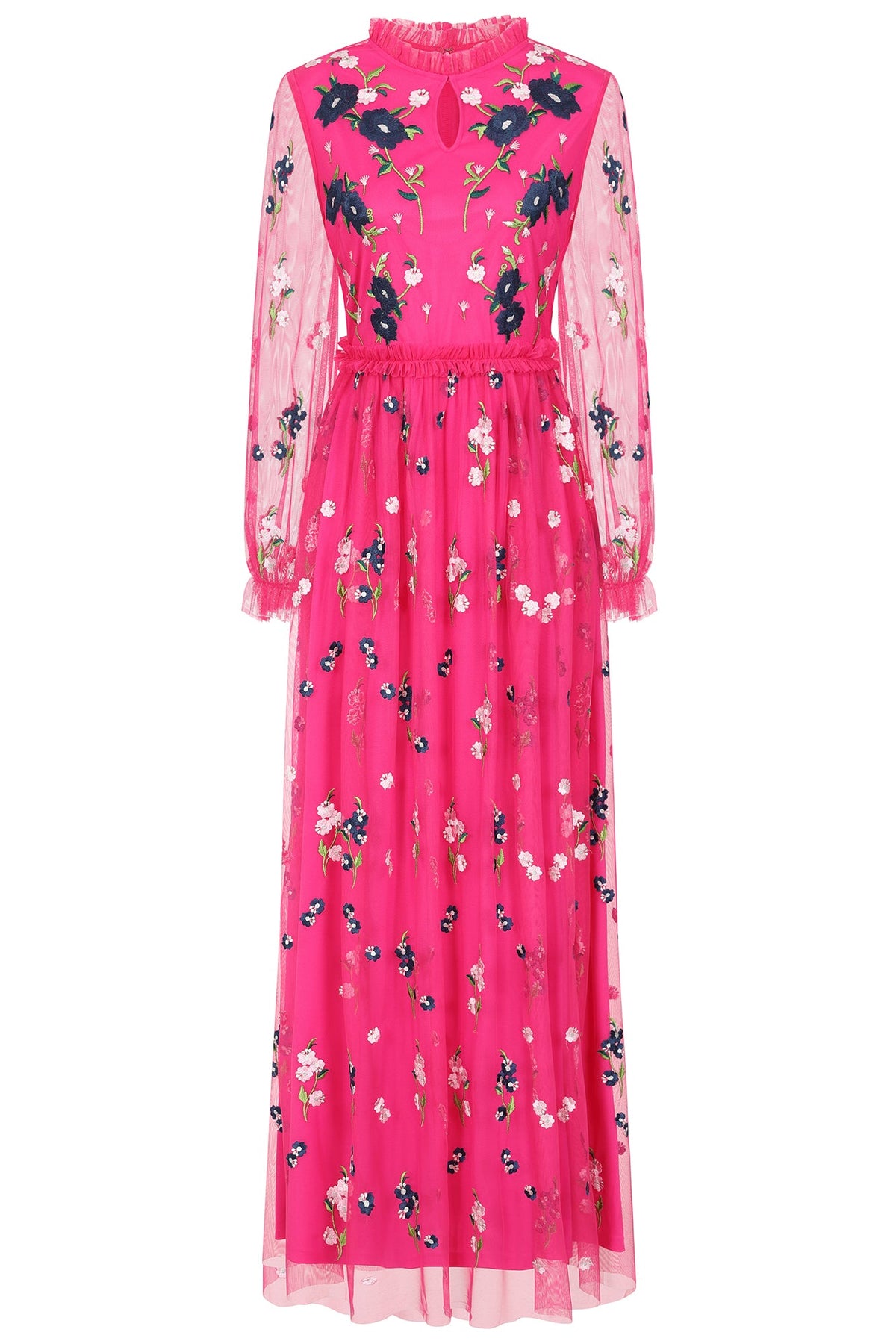 Rydia Floral Embroidered Maxi Dress - Fuchsia