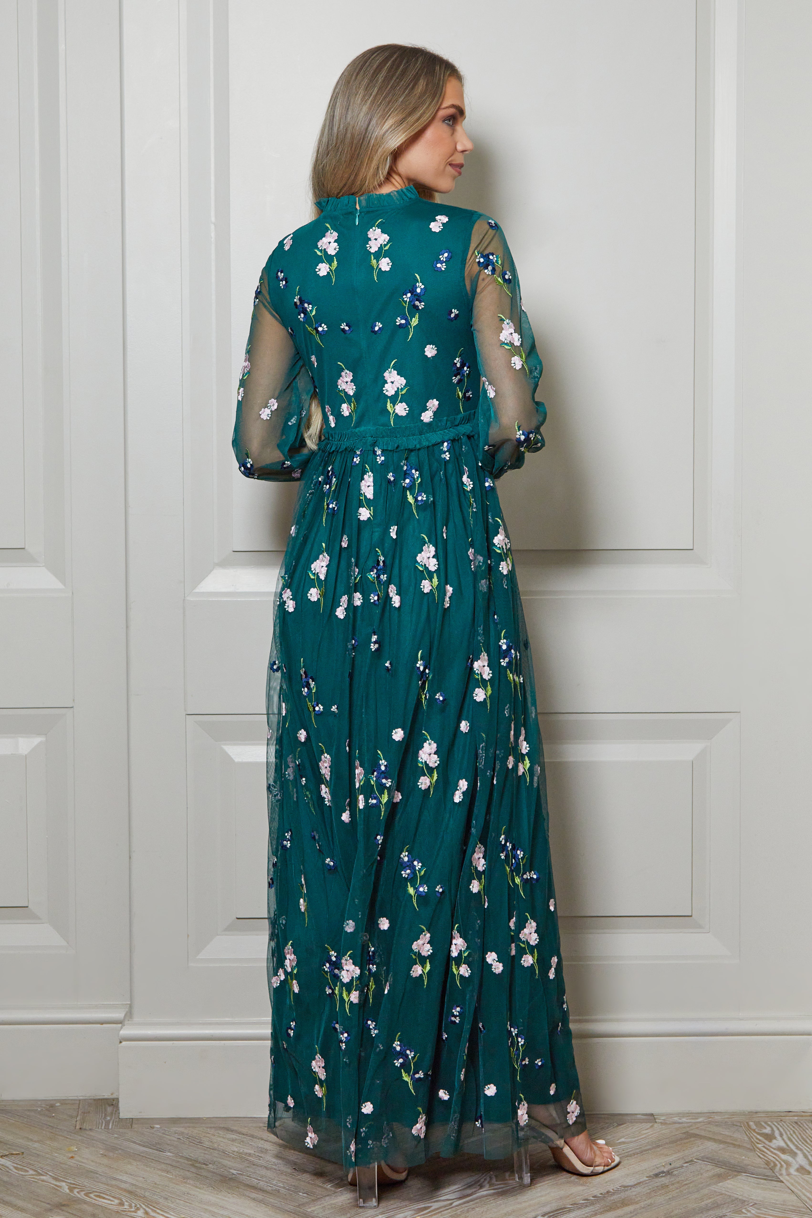 Rydia Floral Embroidered Maxi Dress - Alpine Green