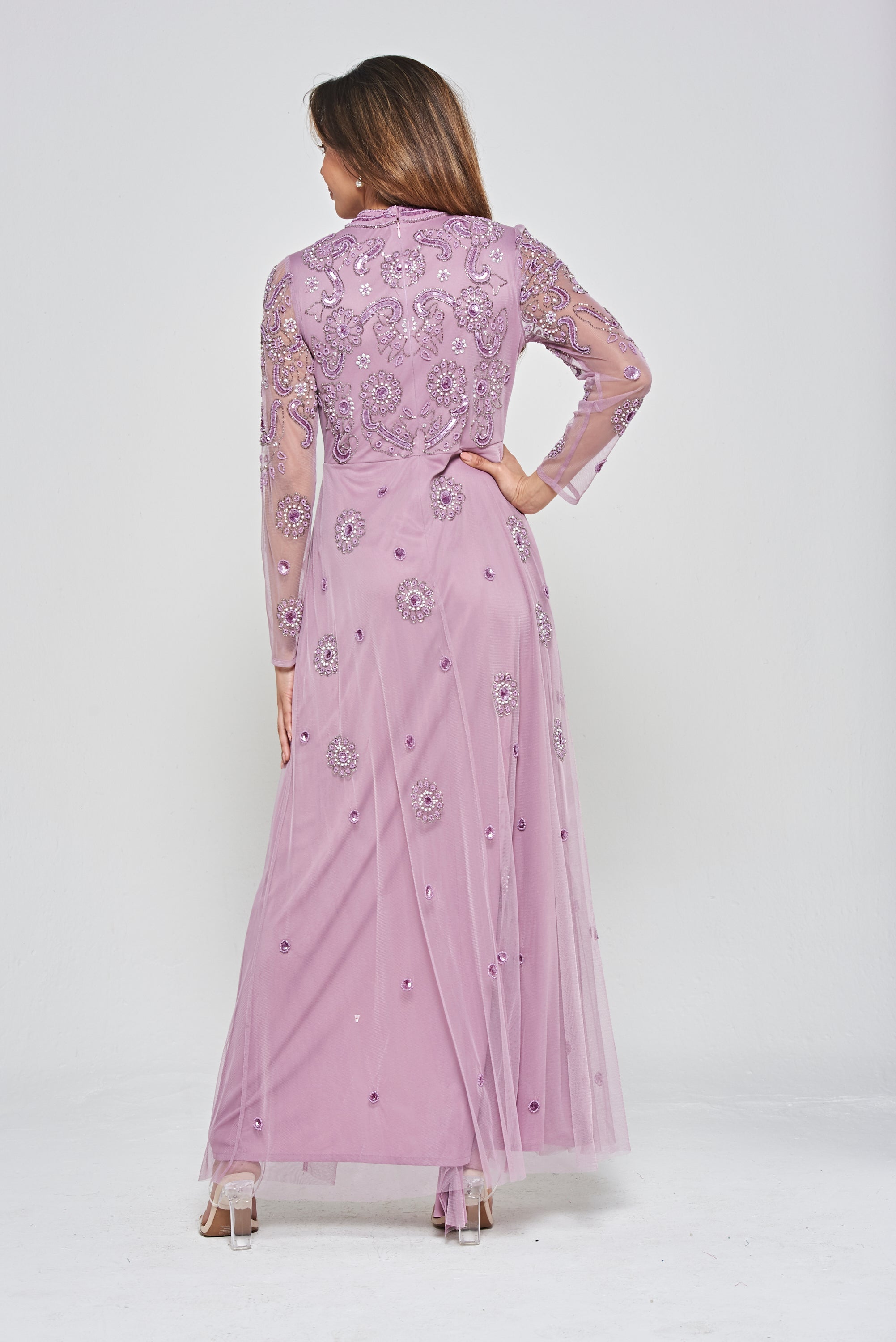 Sabina Embellished Maxi Dress in Lilac