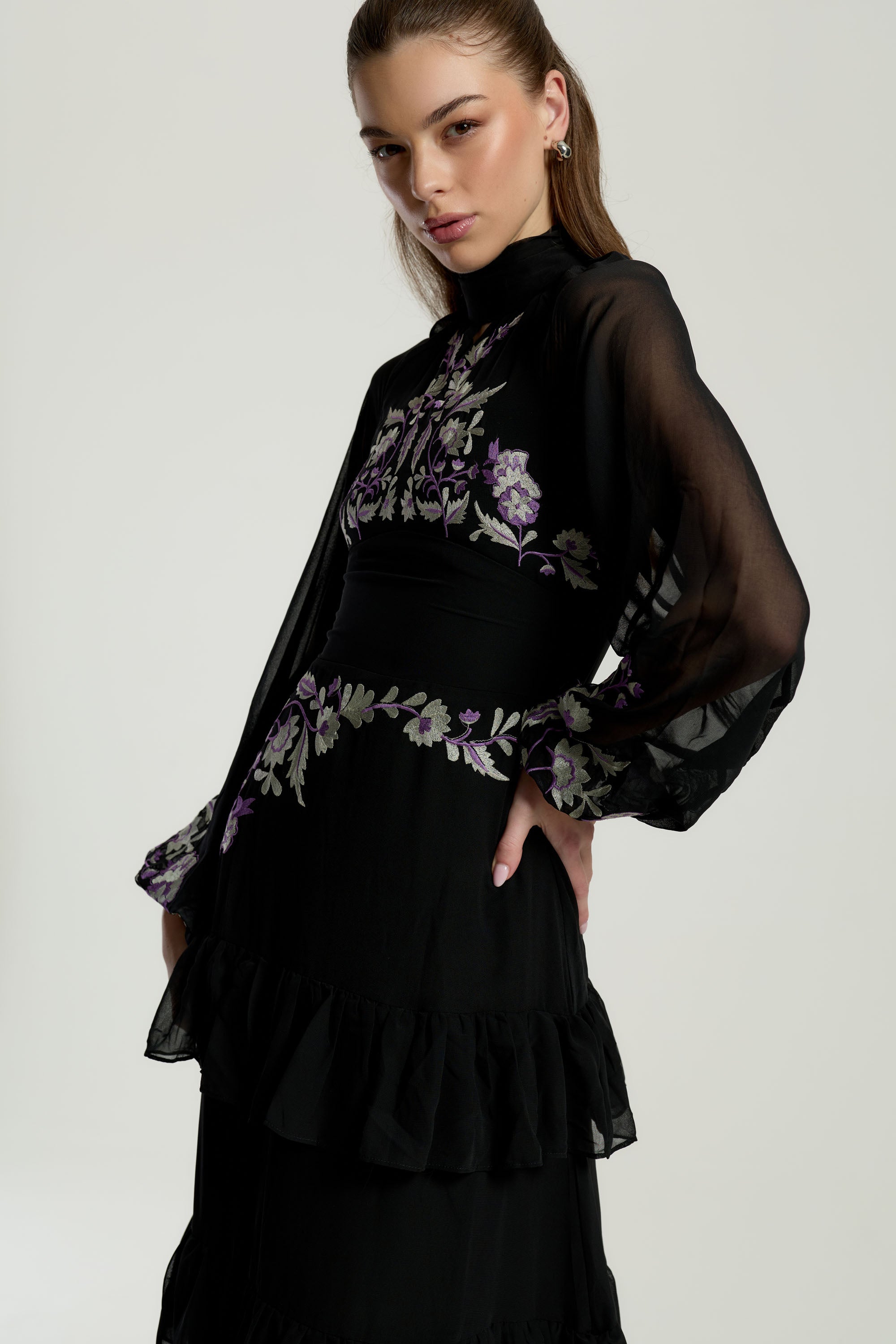 Sable Black Embroidered Midaxi Dress