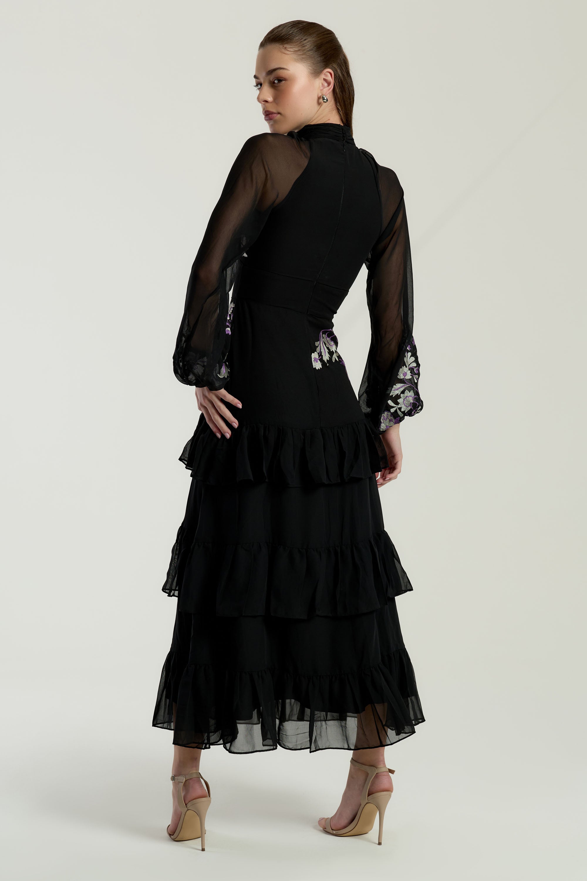 Sable Black Embroidered Midaxi Dress