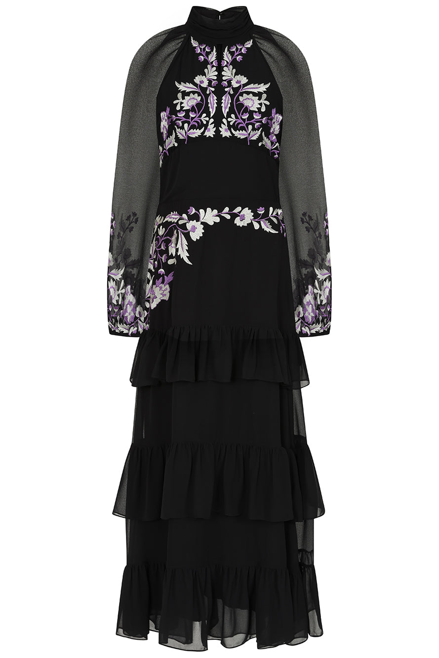 Sable Black Embroidered Midaxi Dress