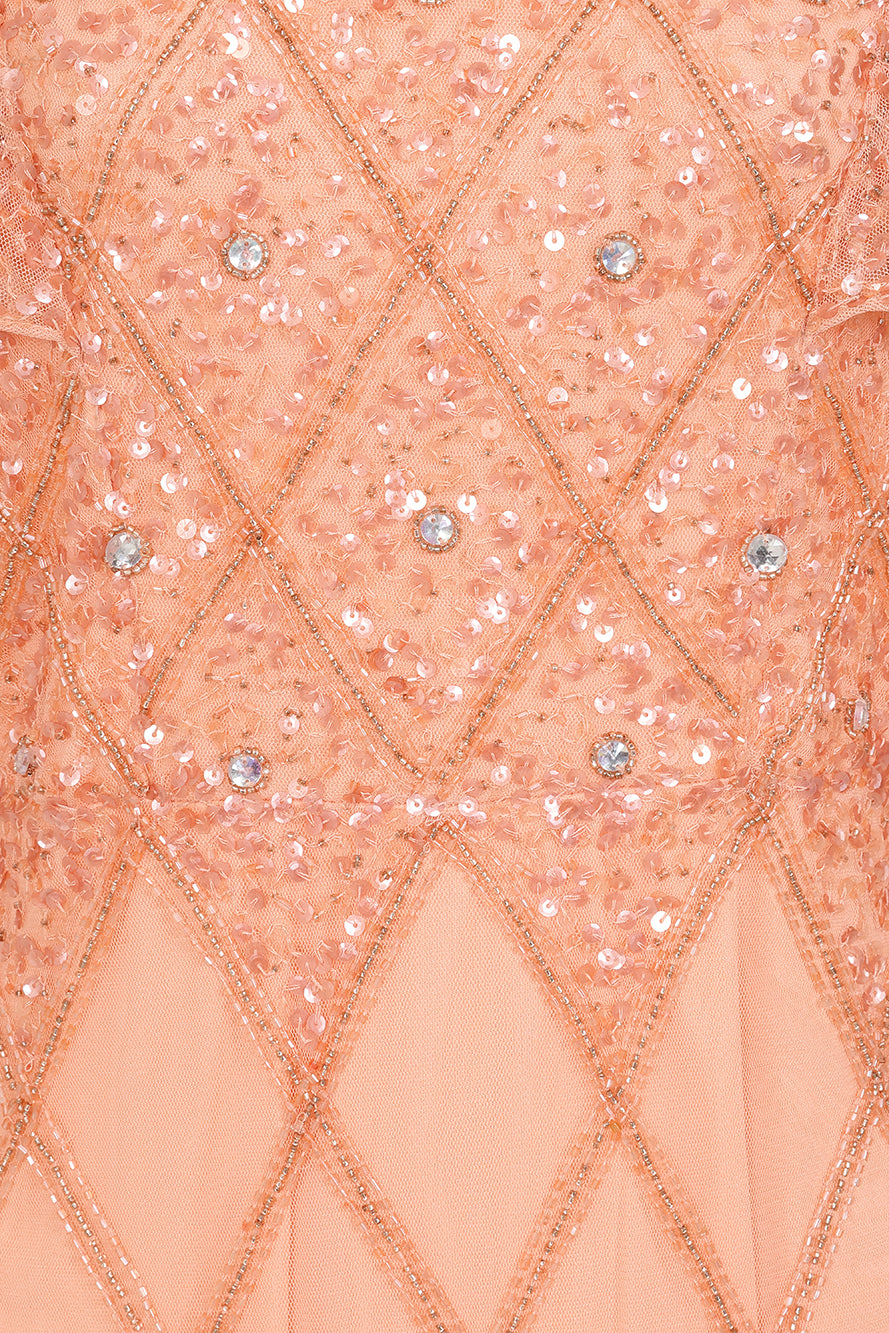 Selina Peach Embellished Cape Detail Maxi Dress