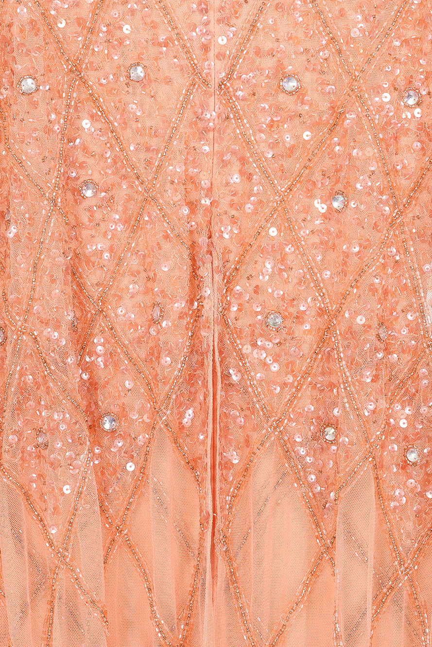 Selina Peach Embellished Cape Detail Maxi Dress