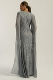 Simone embellished cape maxi dress in soft grey