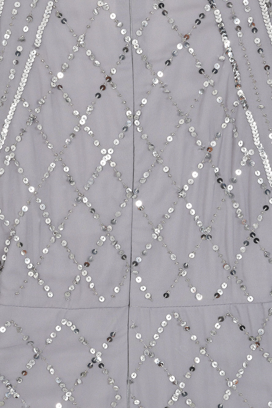 Simone embellished cape maxi dress in soft grey