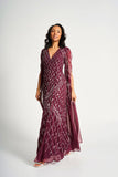 Simone Tawny Port Sequin Cape Sleeve Maxi Dress