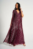 Simone Tawny Port Sequin Cape Sleeve Maxi Dress