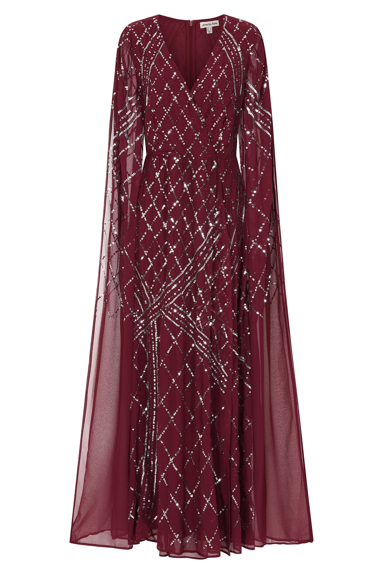 Simone Tawny Port Sequin Cape Sleeve Maxi Dress