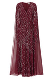 Simone Tawny Port Sequin Cape Sleeve Maxi Dress