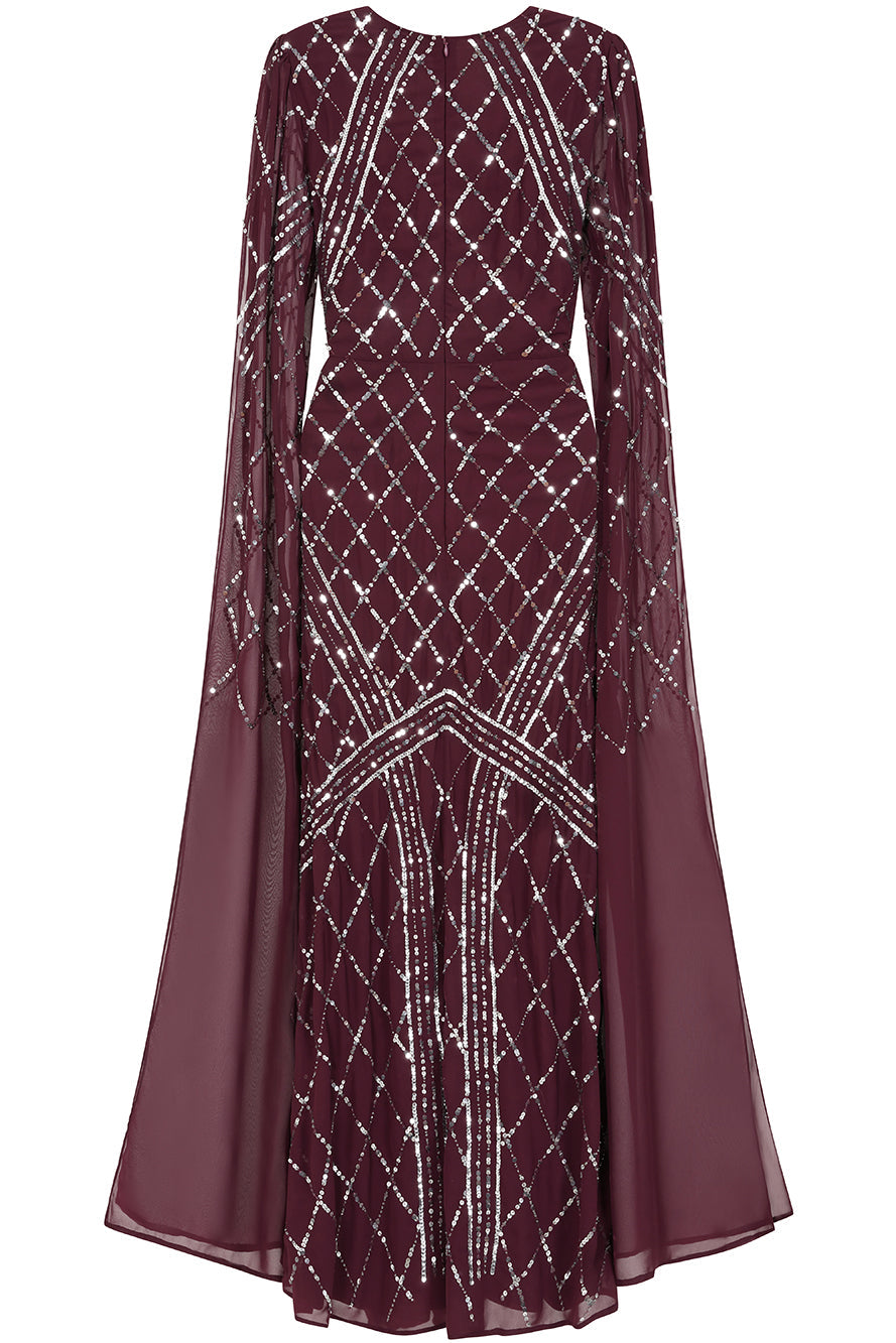 Simone Fig Sequin Cape Sleeve Maxi Dress