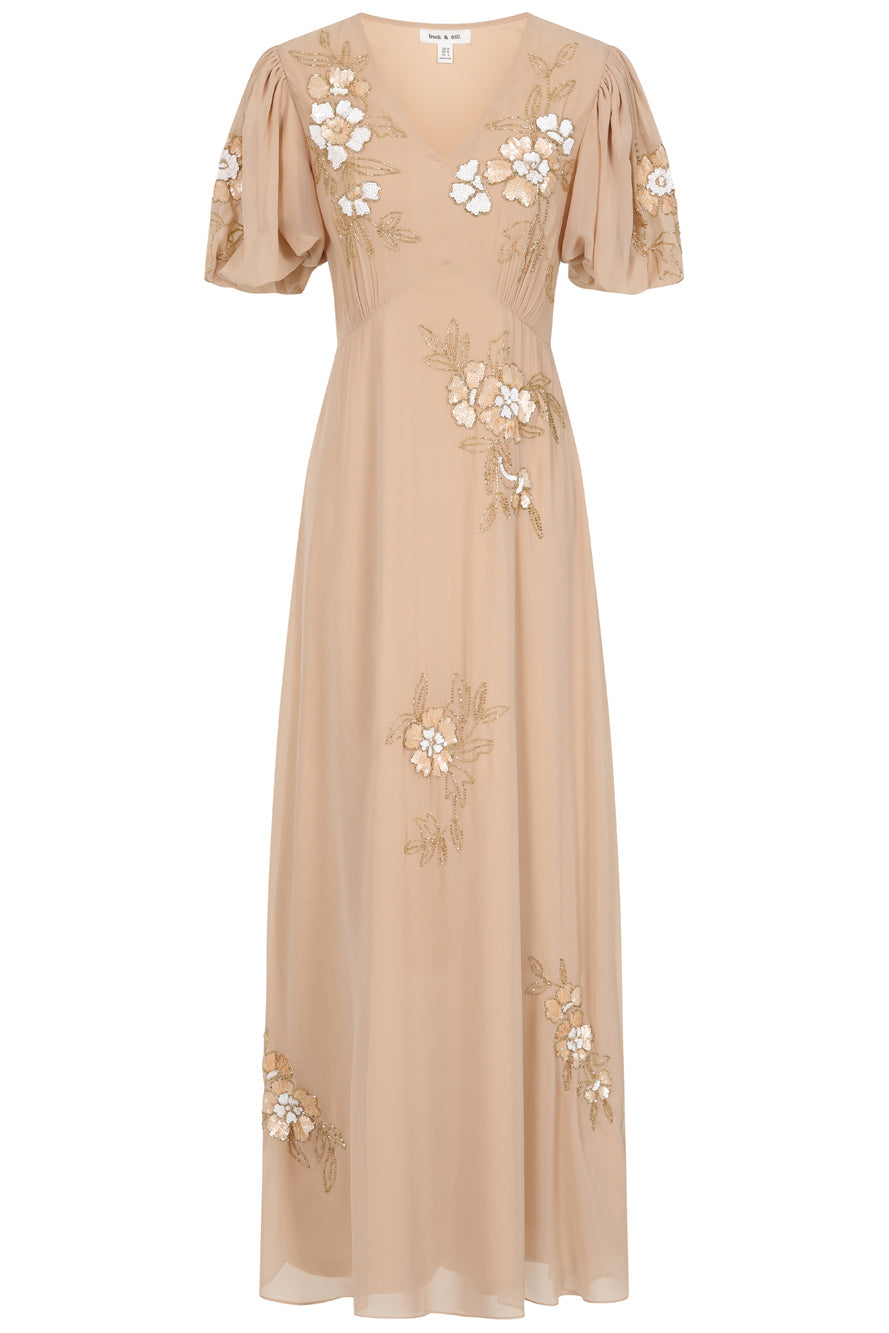 Sonnet Warm Sand Floral Embellished Maxi Dress