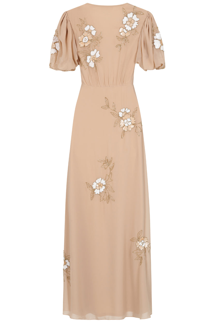 Sonnet Warm Sand Floral Embellished Maxi Dress