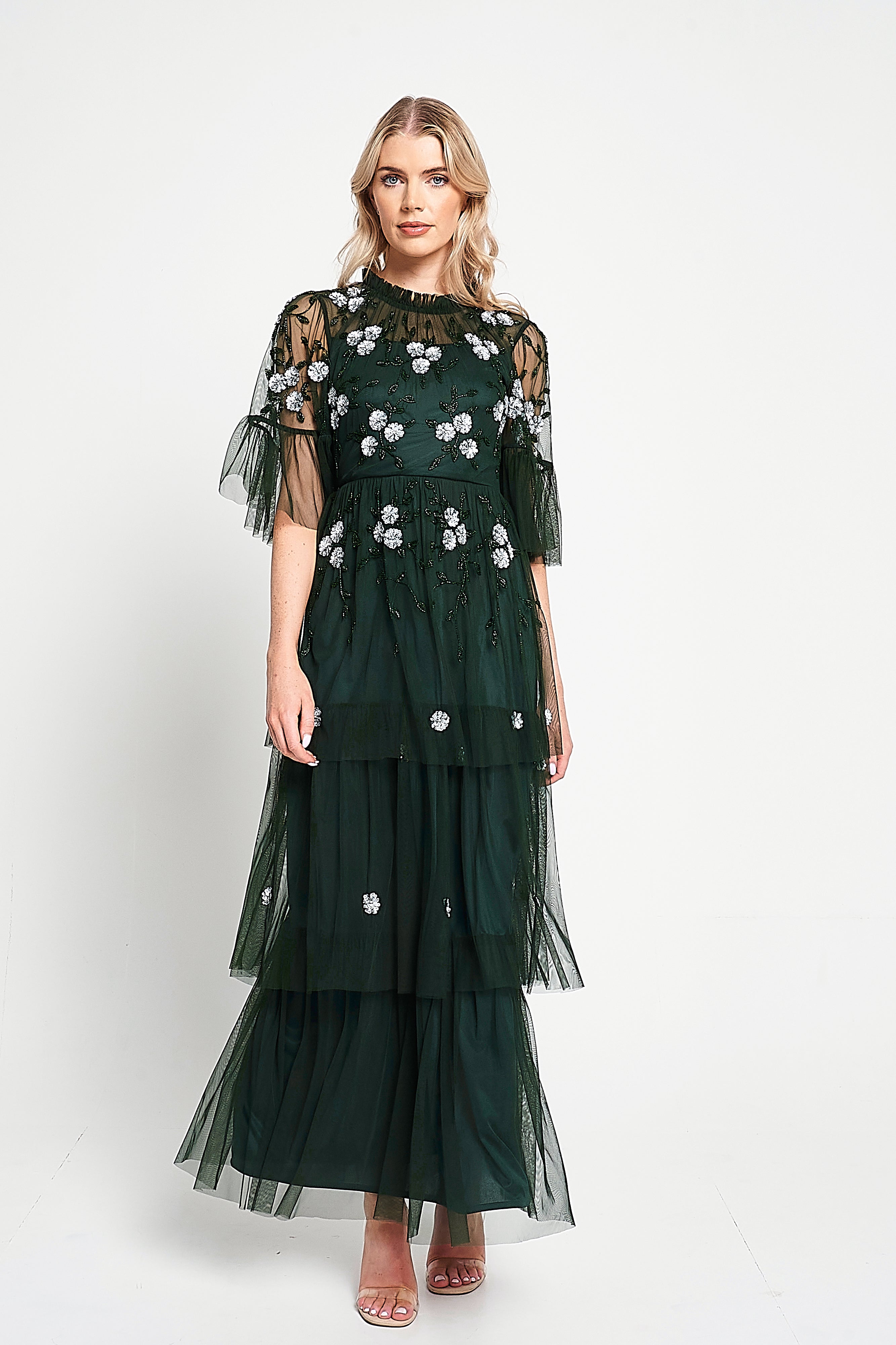 Suki Green Floral Embellished Maxi Dress