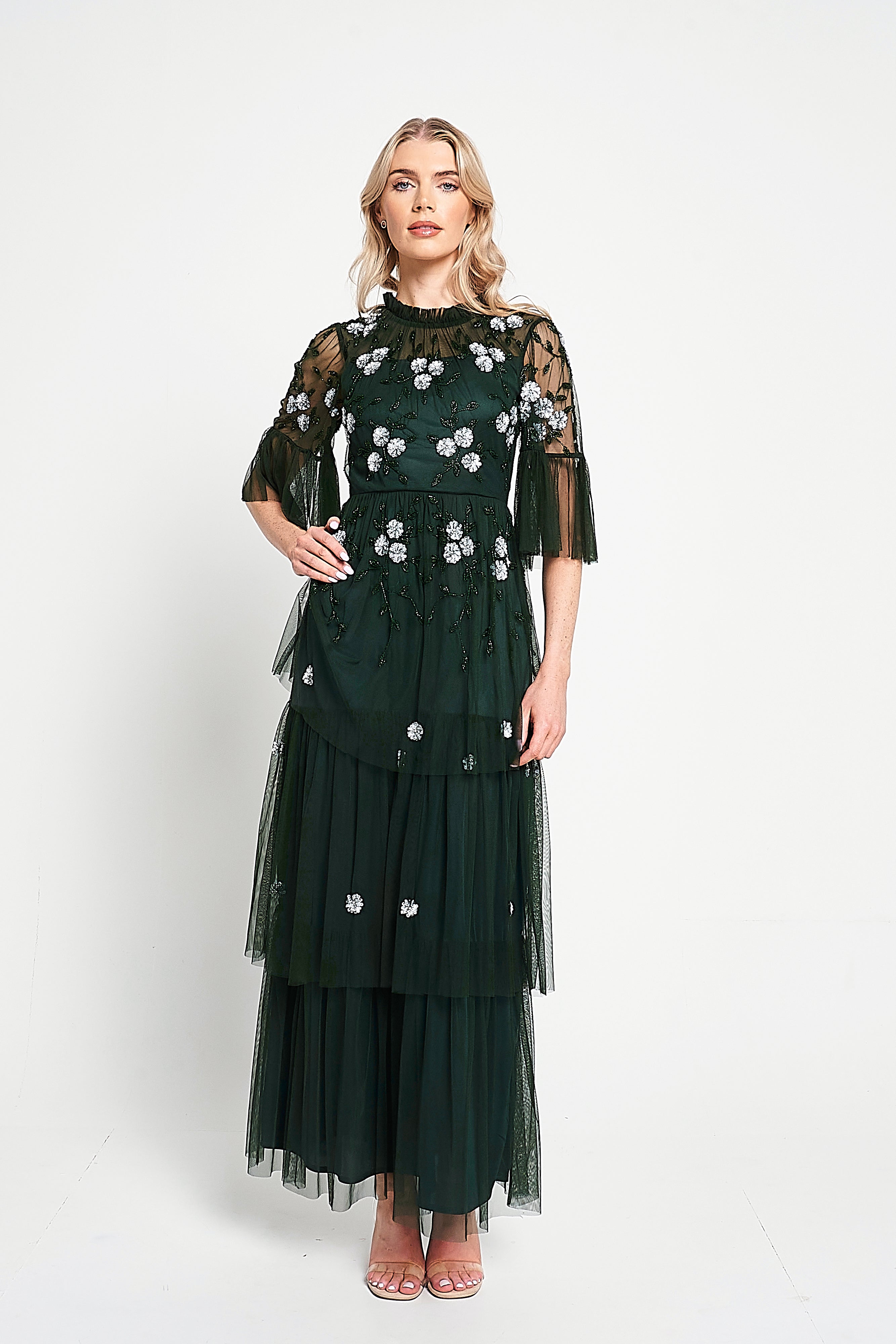 Suki Green Floral Embellished Maxi Dress