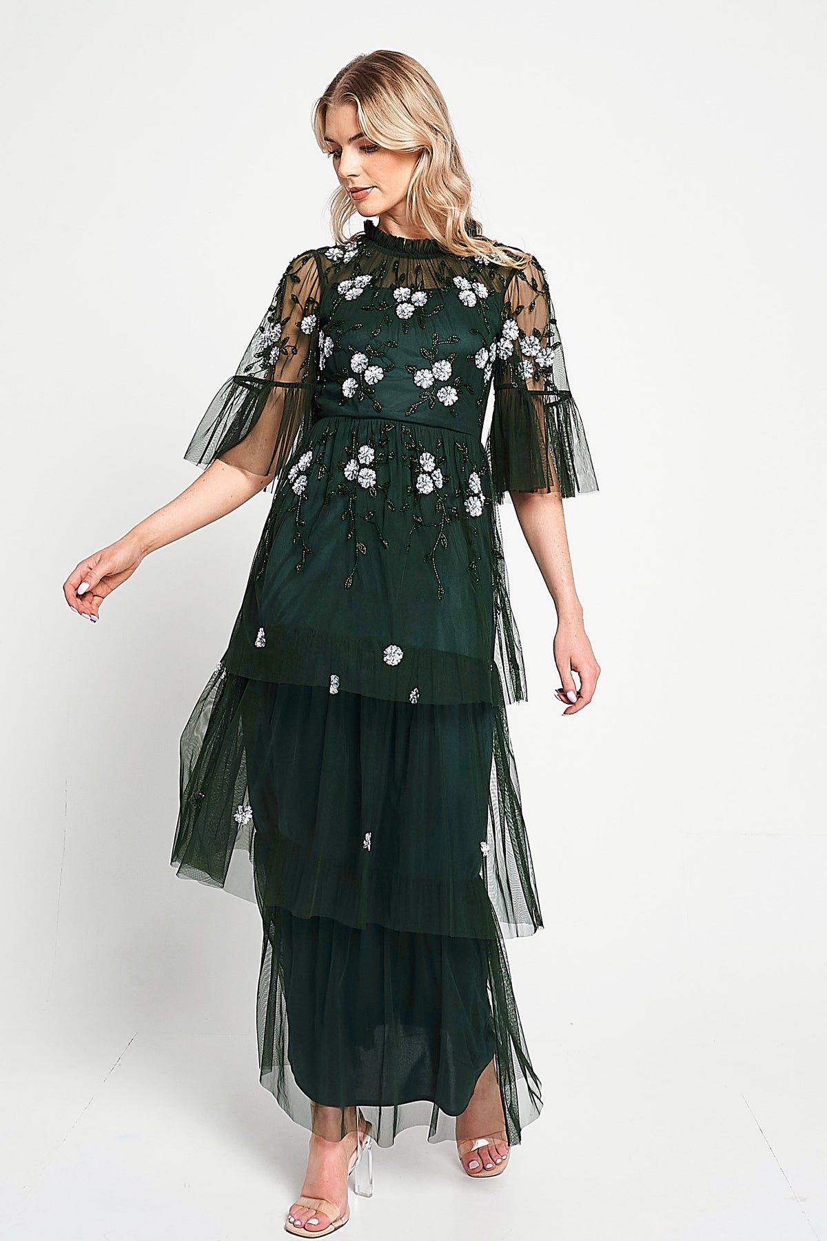 Suki Green Floral Embellished Maxi Dress