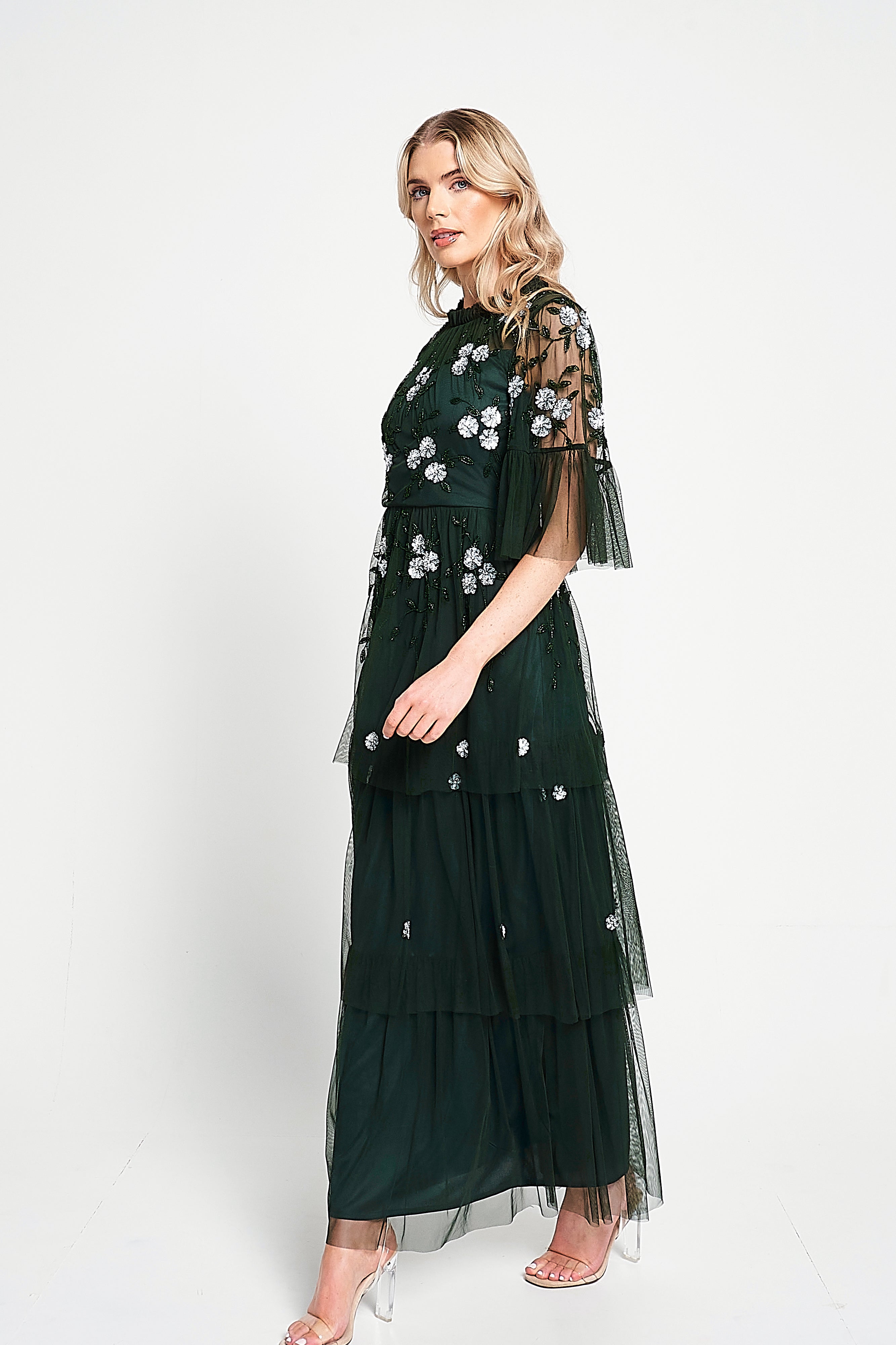 Suki Green Floral Embellished Maxi Dress